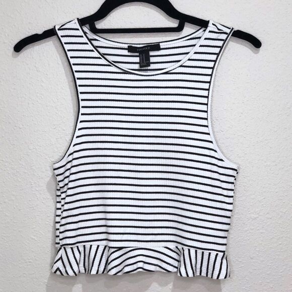 Forever 21 Stripe Ruffle Hem Tank Top M Cropped - Picture 4 of 7